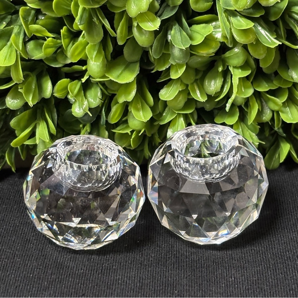 Set of 2VTG Swarovski
Faceted Crystal Ball 
Candlestick Holders